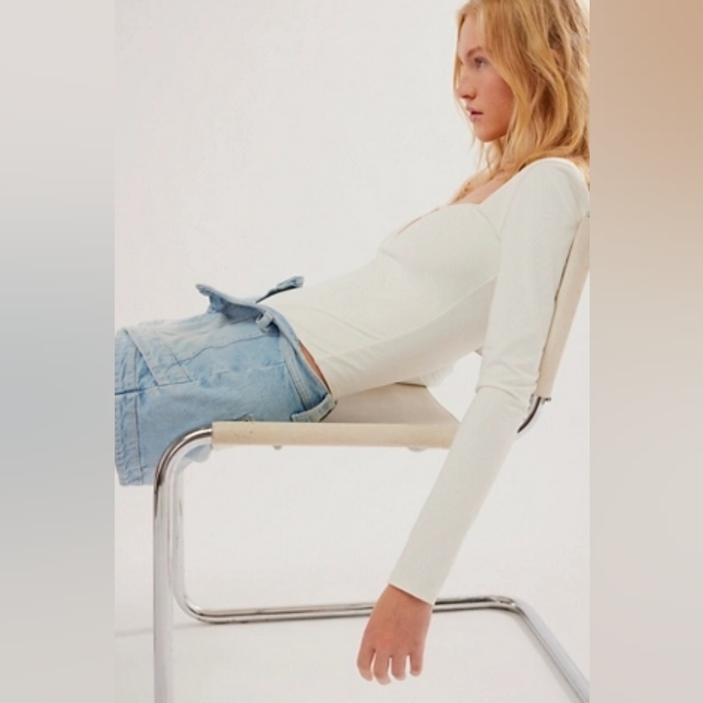 Free People Cream Long Sleeve Bodysuit